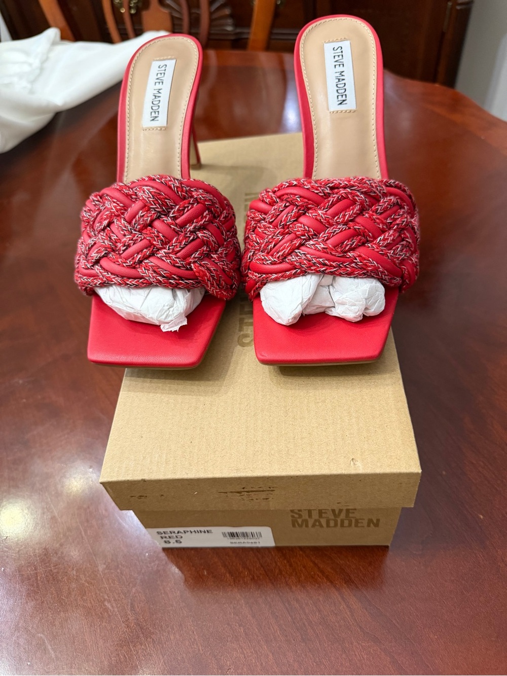 Steve Madden Red Braided Slide Heels